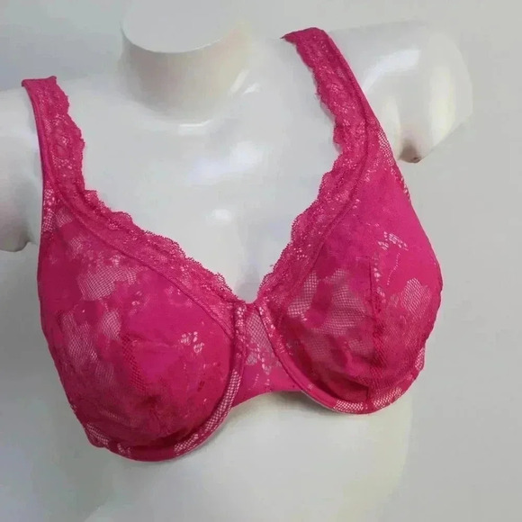 Cacique hot pink lace underwire bra size 38DD - Picture 7 of 11